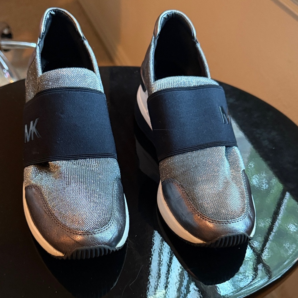 Michael Kors Metallic Silver and Black Slip-On Shoes